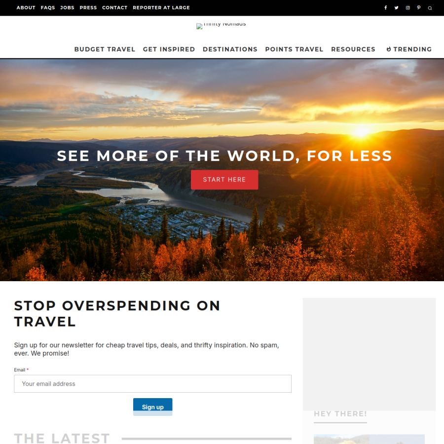 thriftynomads.com homepage screenshot