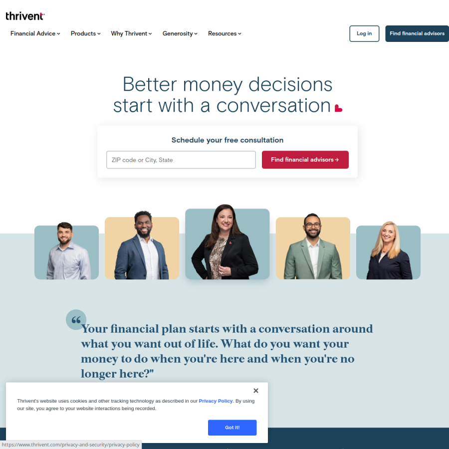 thrivent.com homepage screenshot