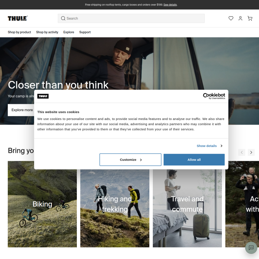 thule.com homepage screenshot