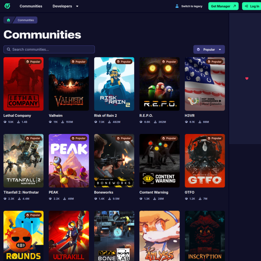 thunderstore.io homepage screenshot