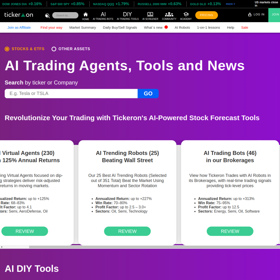 tickeron.com homepage screenshot