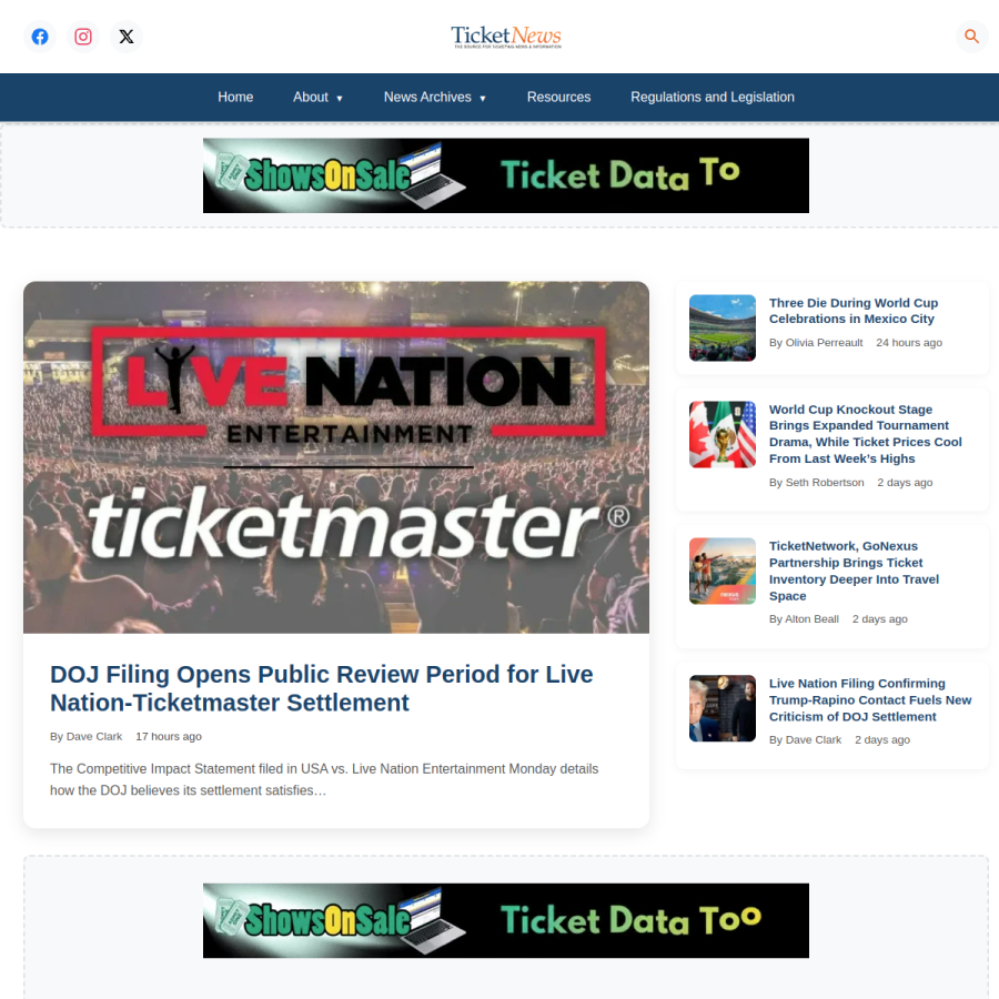 ticketnews.com homepage screenshot
