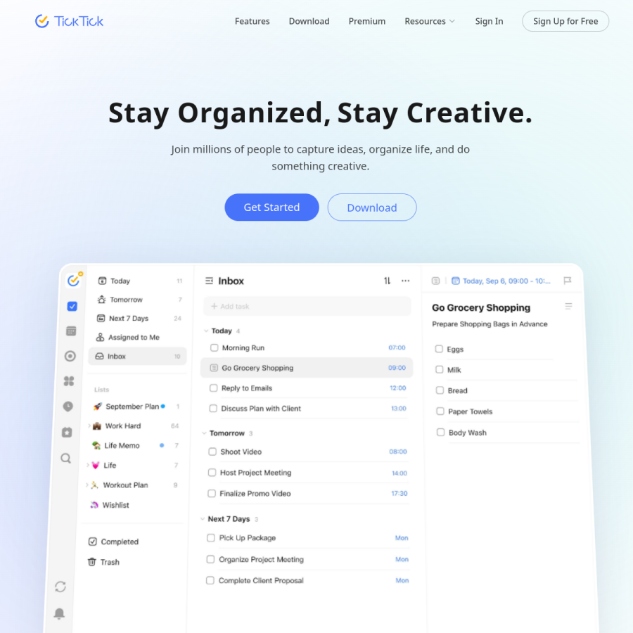 ticktick.com homepage screenshot
