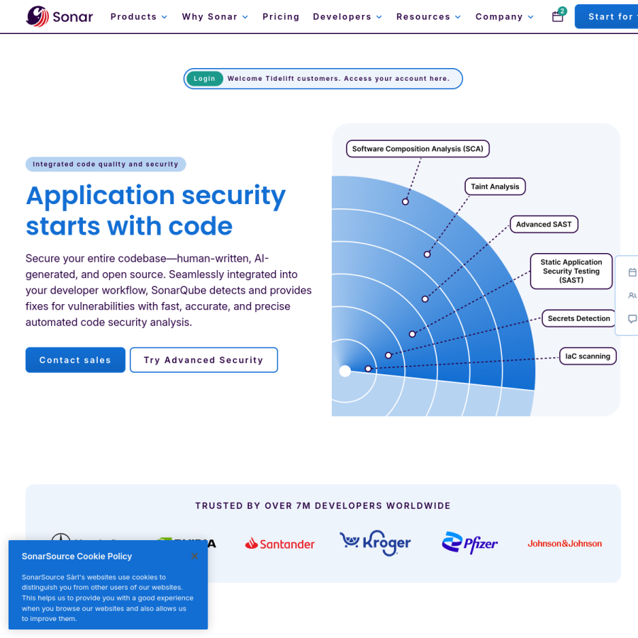 tidelift.com homepage screenshot