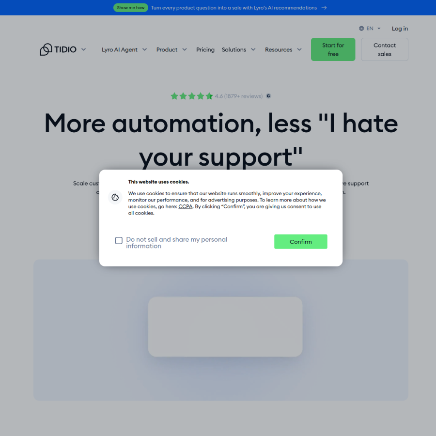 tidio.com homepage screenshot
