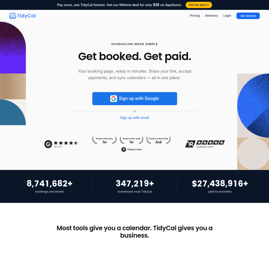 tidycal.com homepage screenshot