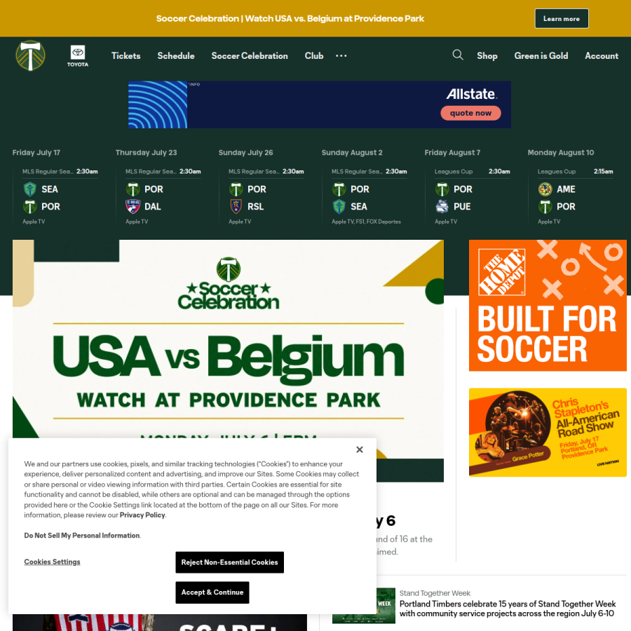 timbers.com homepage screenshot
