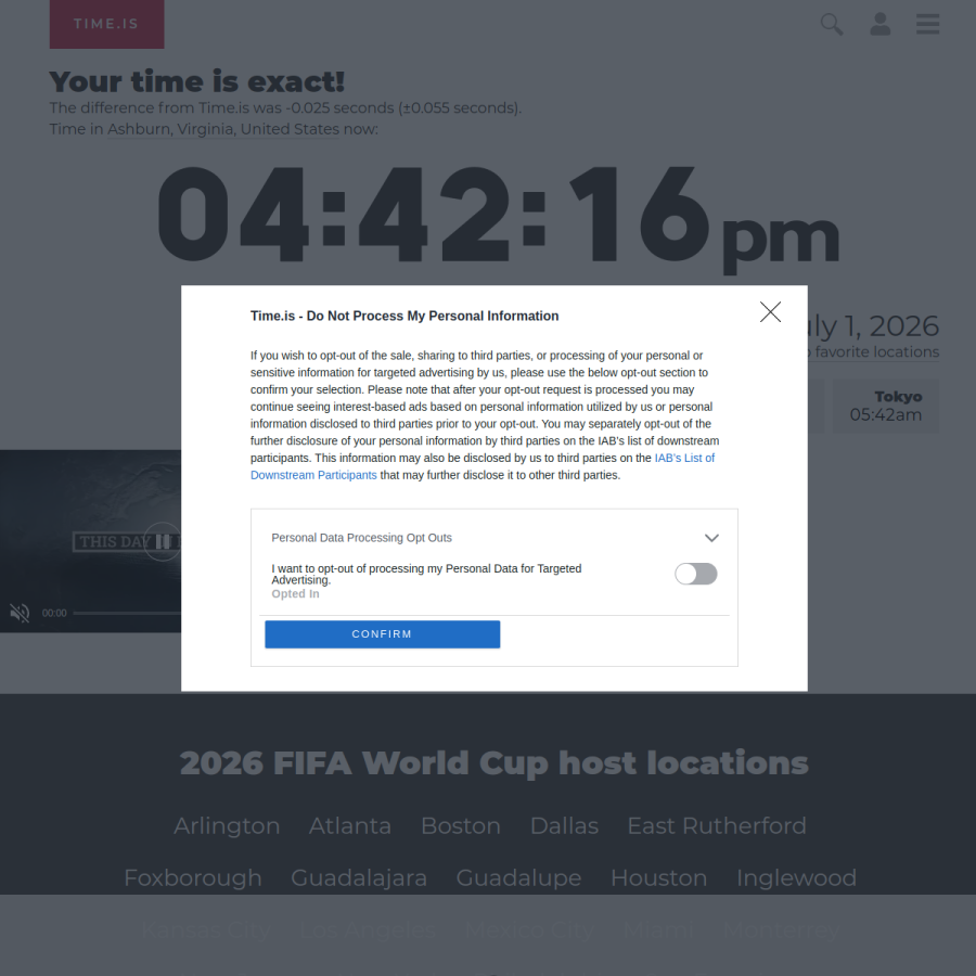 time.is homepage screenshot