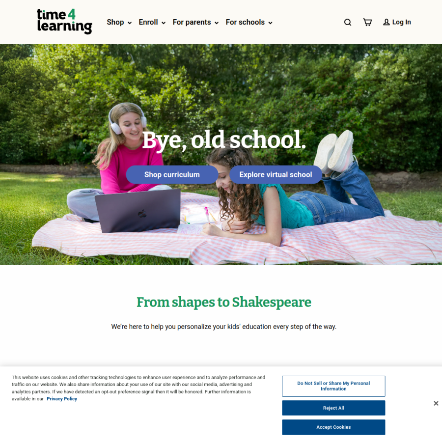 time4learning.com homepage screenshot