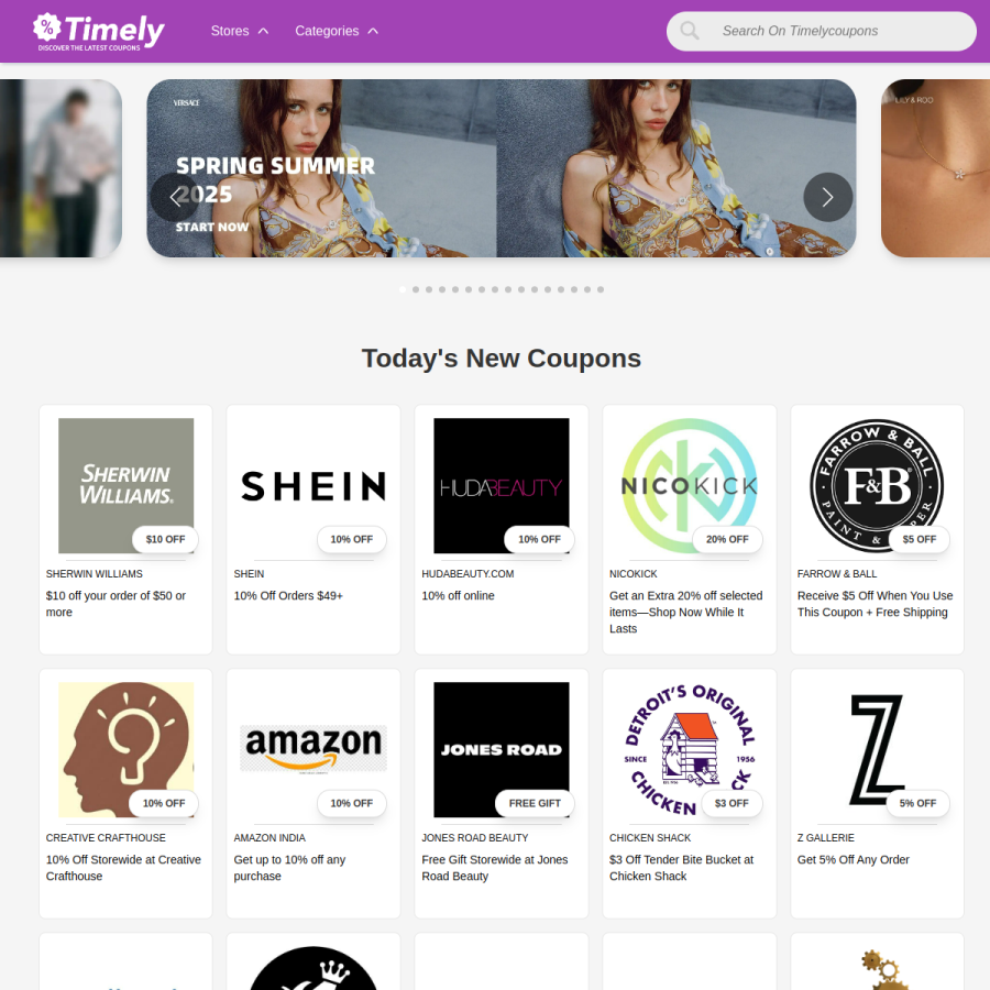 timelycoupons.com homepage screenshot