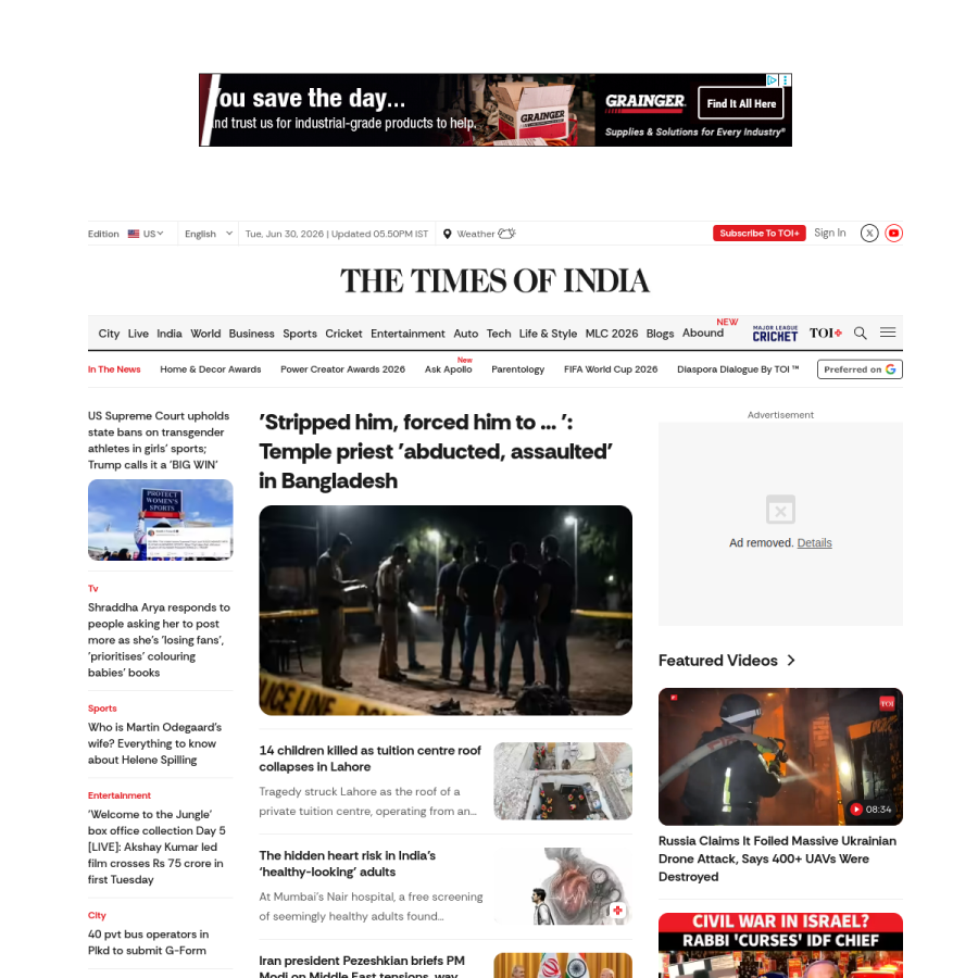 timesofindia.indiatimes.com homepage screenshot