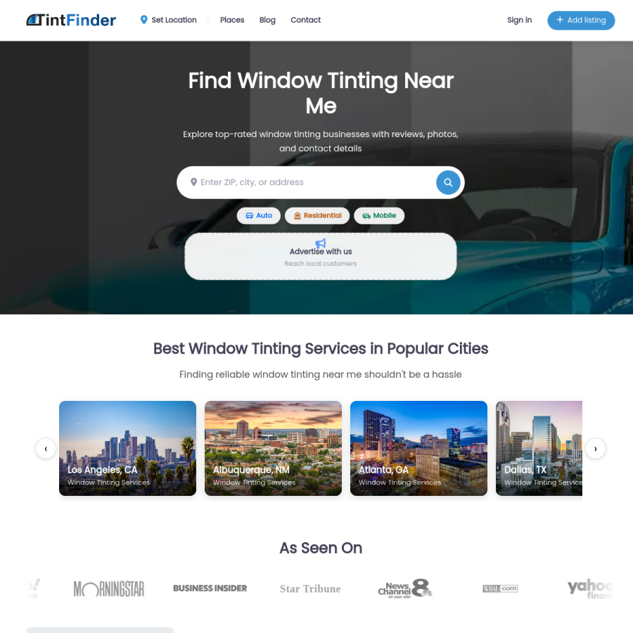 tintfinder.com homepage screenshot
