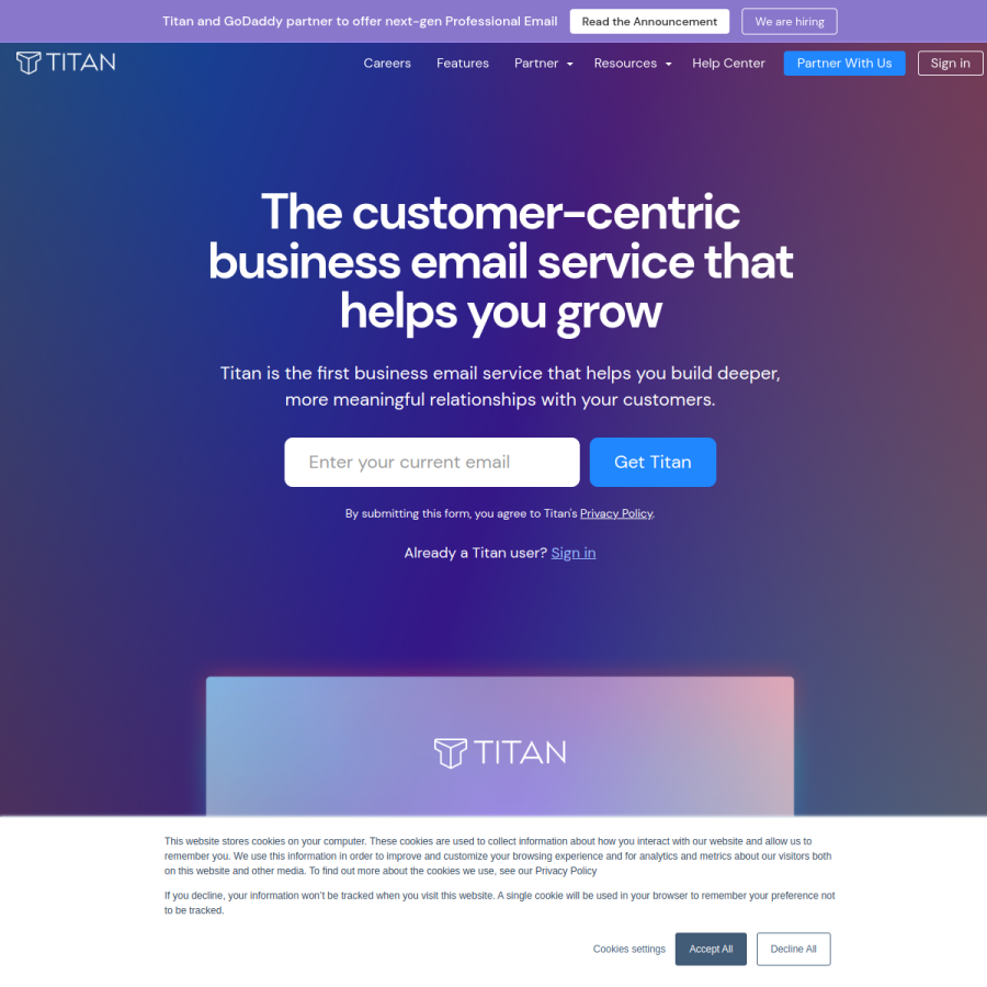 titan.email homepage screenshot
