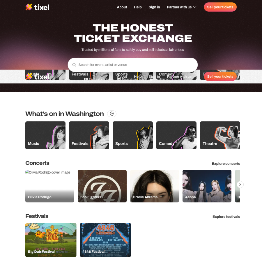 tixel.com homepage screenshot