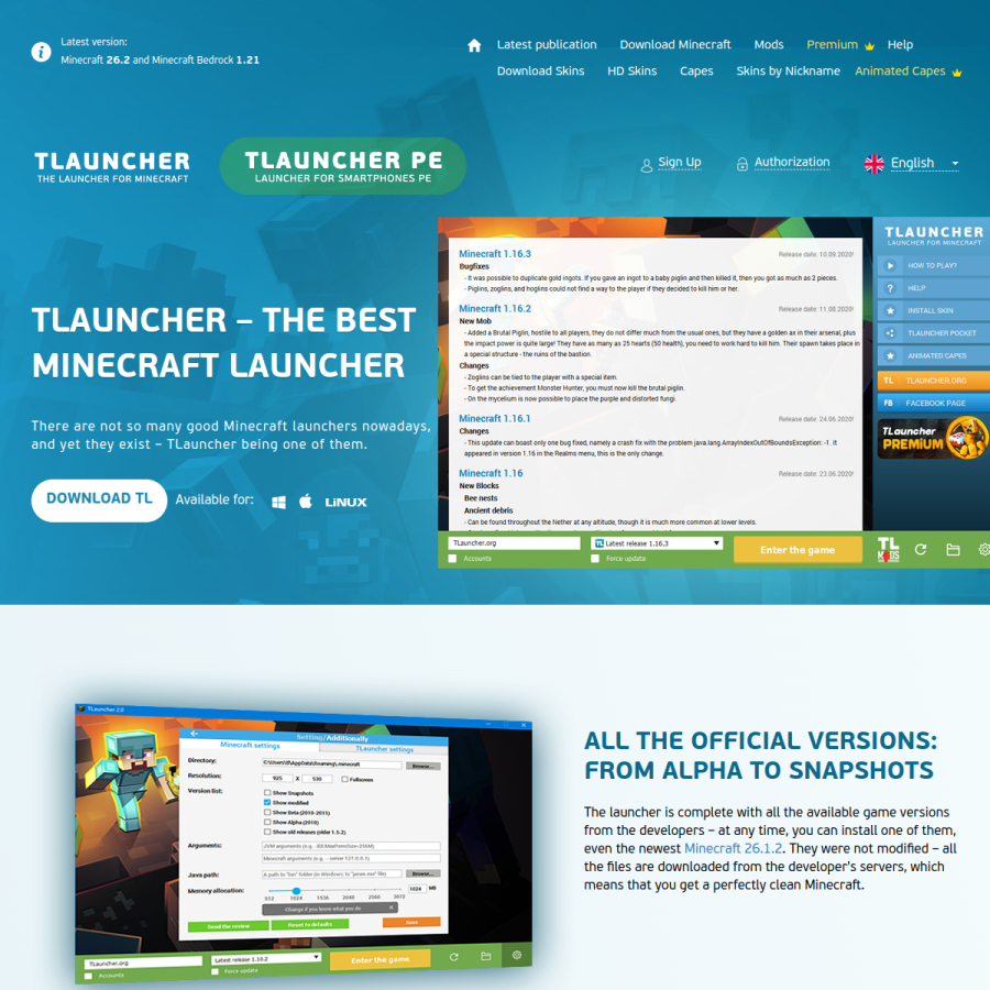 tlauncher.org homepage screenshot