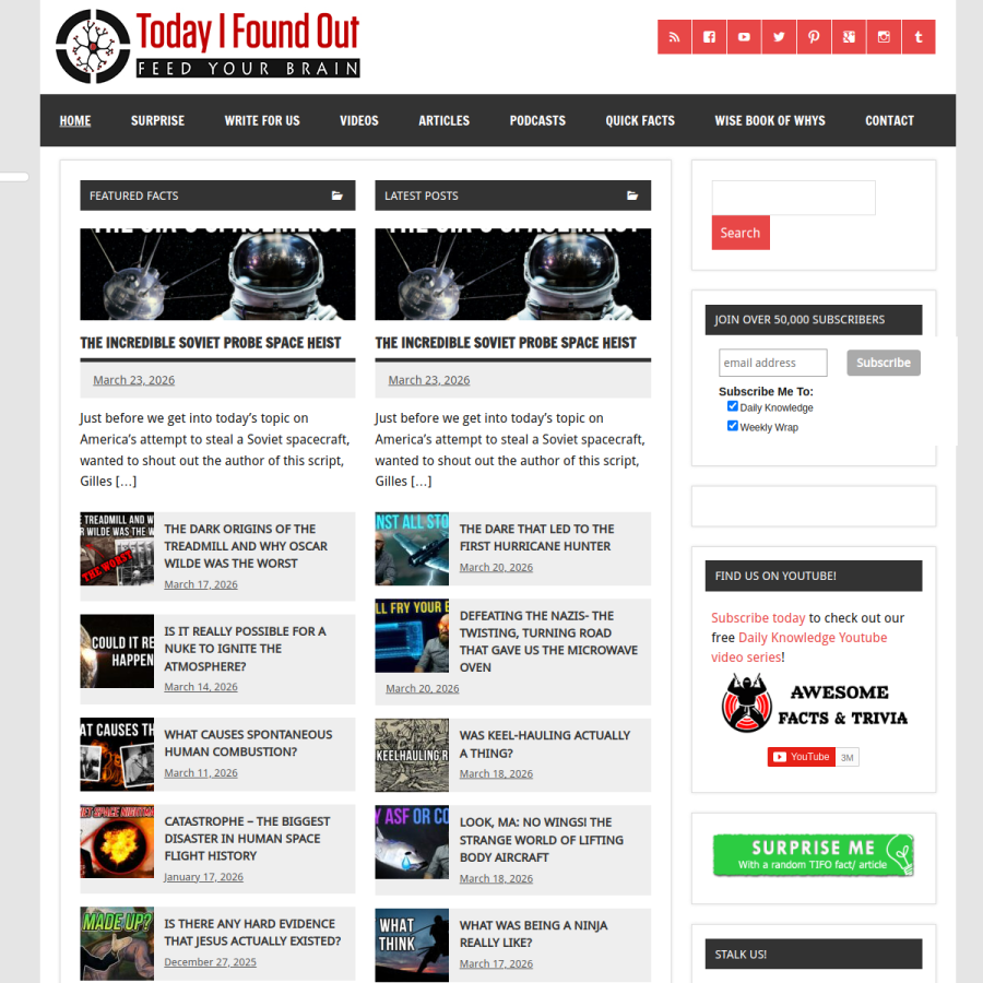 todayifoundout.com homepage screenshot