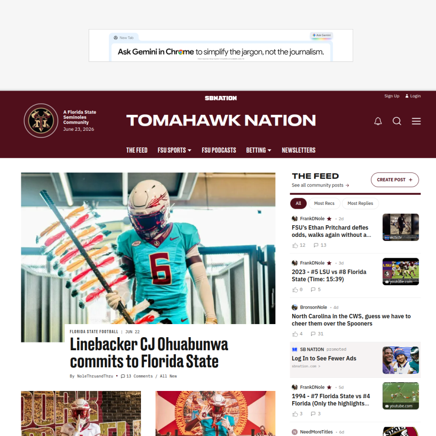 tomahawknation.com homepage screenshot
