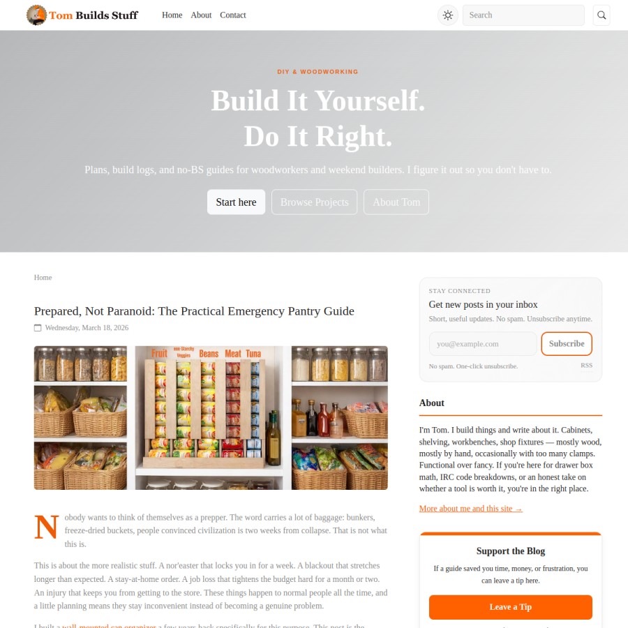 tombuildsstuff.blogspot.com homepage screenshot