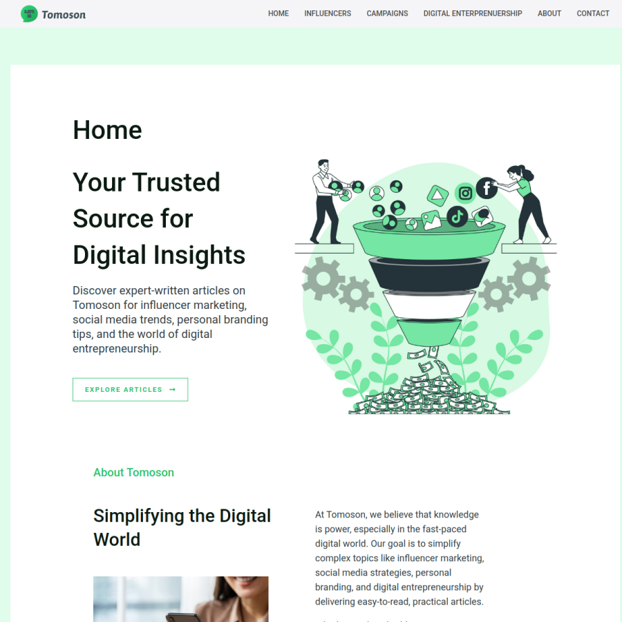 tomoson.com homepage screenshot