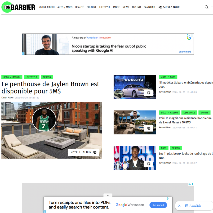 tonbarbier.com homepage screenshot