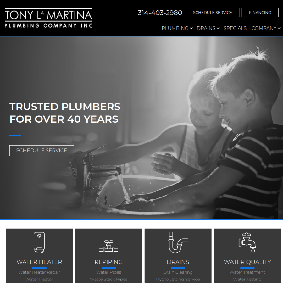 tonylamartinaplumbing.com homepage screenshot