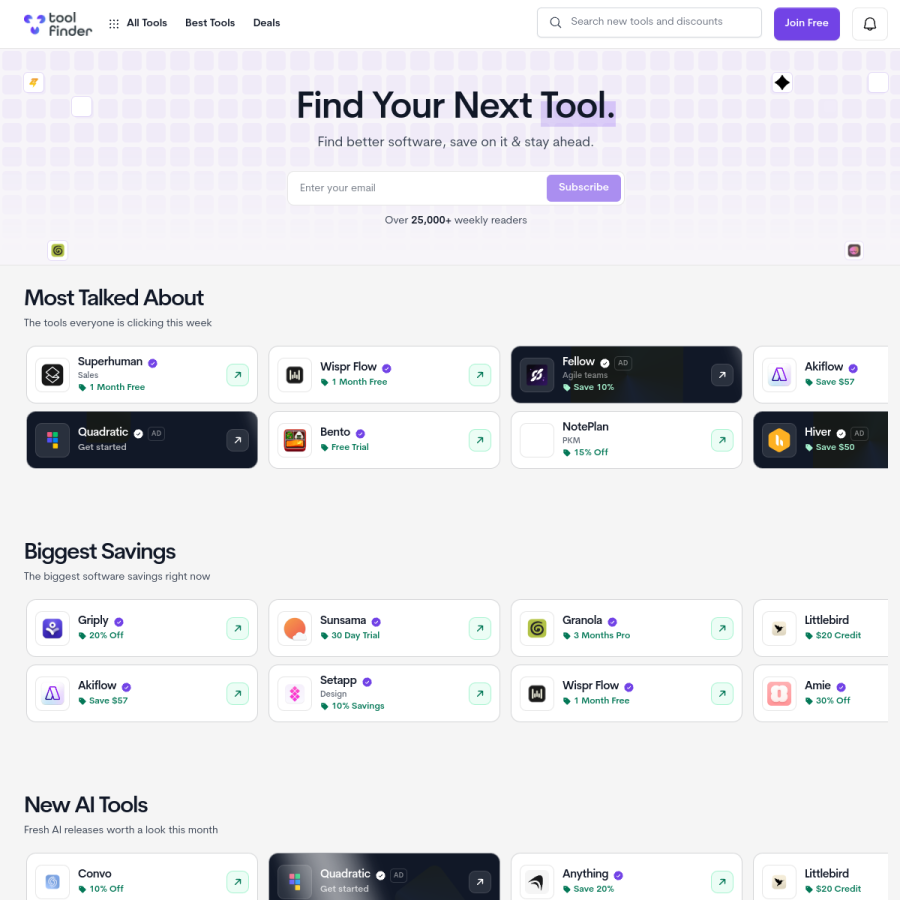 toolfinder.co homepage screenshot