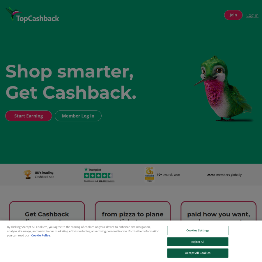 topcashback.co.uk homepage screenshot