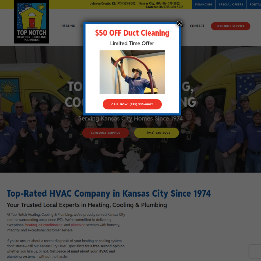 topnotchheatingandair.com homepage screenshot