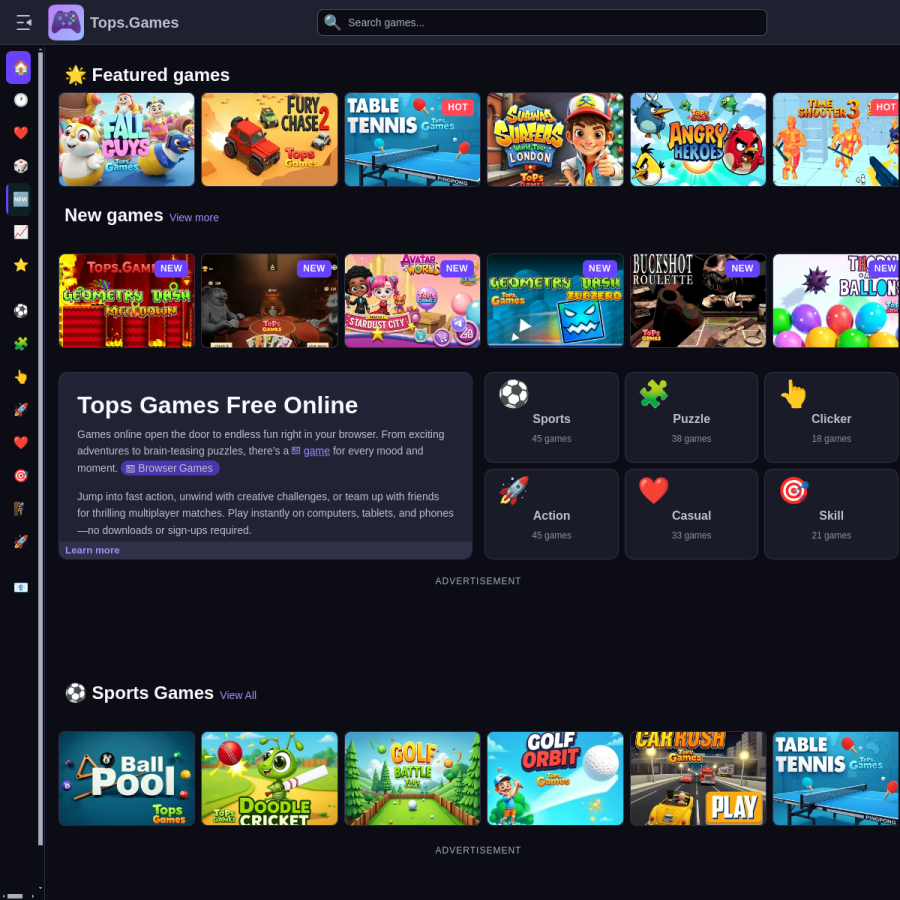 tops.games homepage screenshot