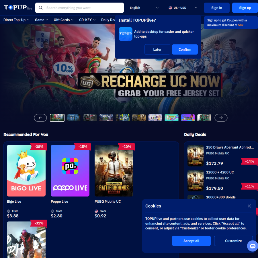 topuplive.com homepage screenshot
