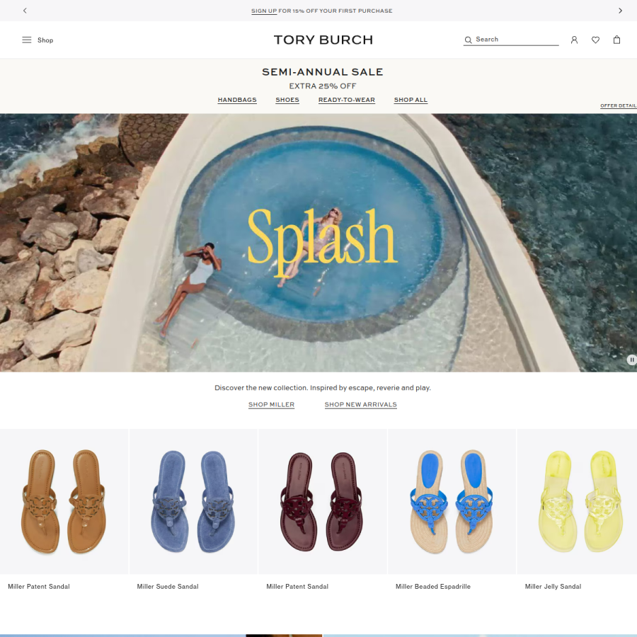 toryburch.com homepage screenshot