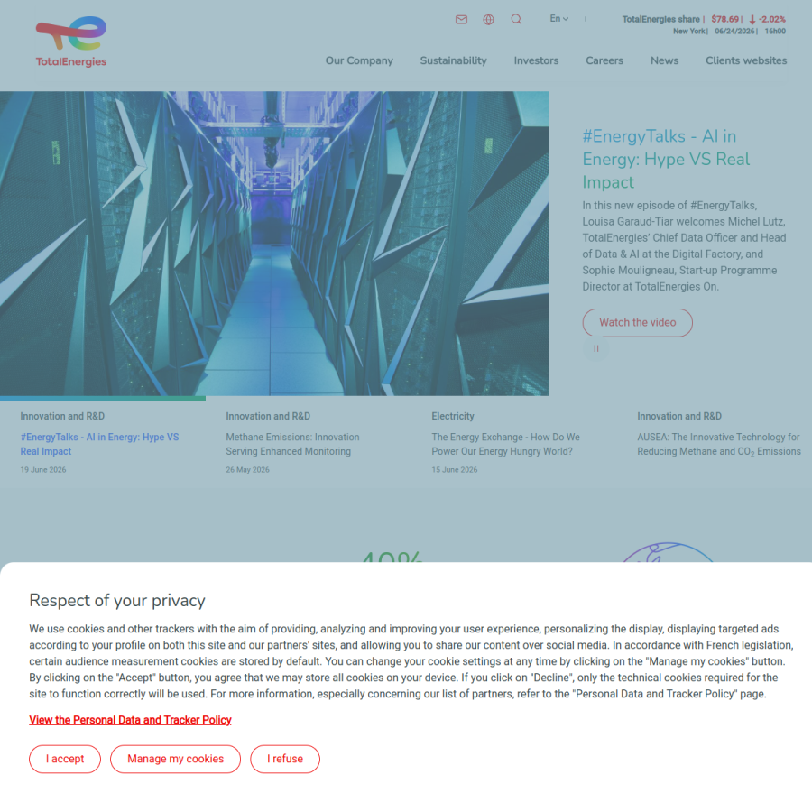 totalenergies.com homepage screenshot