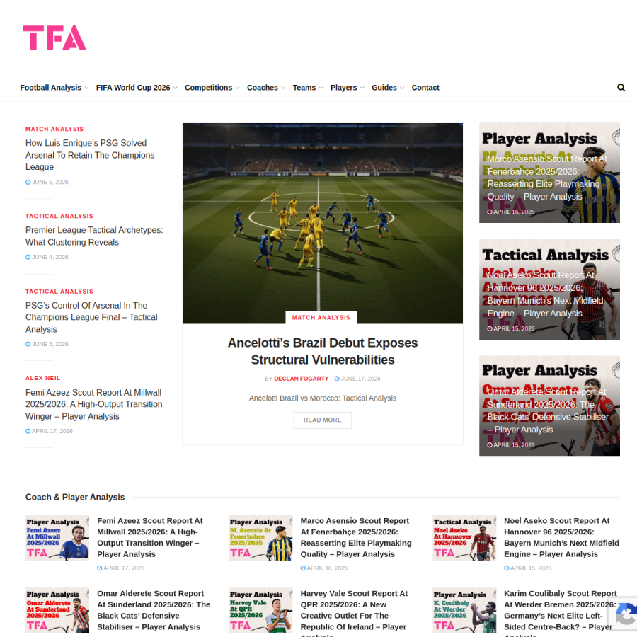 totalfootballanalysis.com homepage screenshot