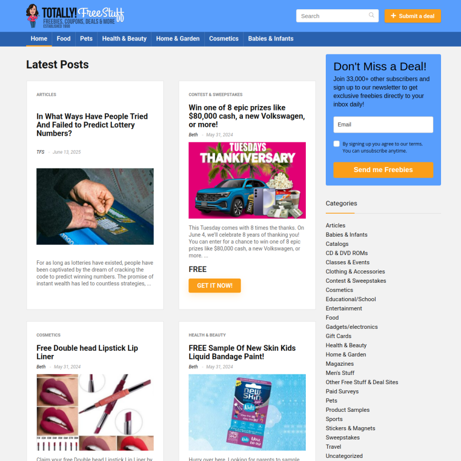 totallyfreestuff.com homepage screenshot