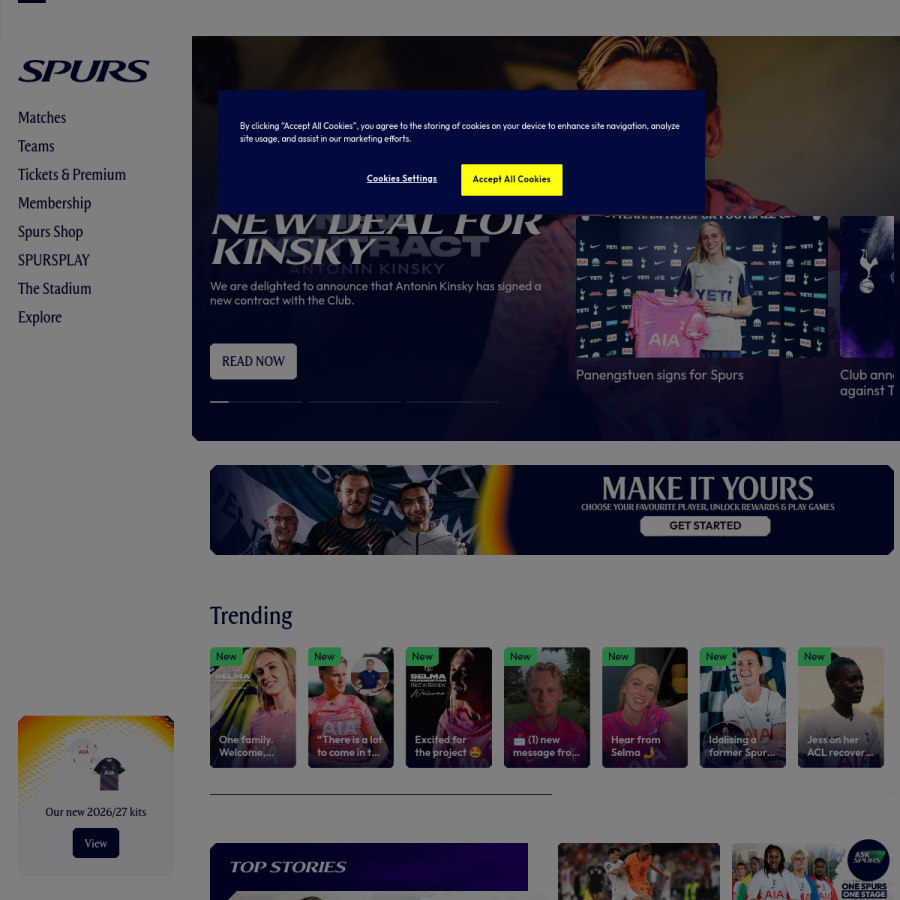 tottenhamhotspur.com homepage screenshot