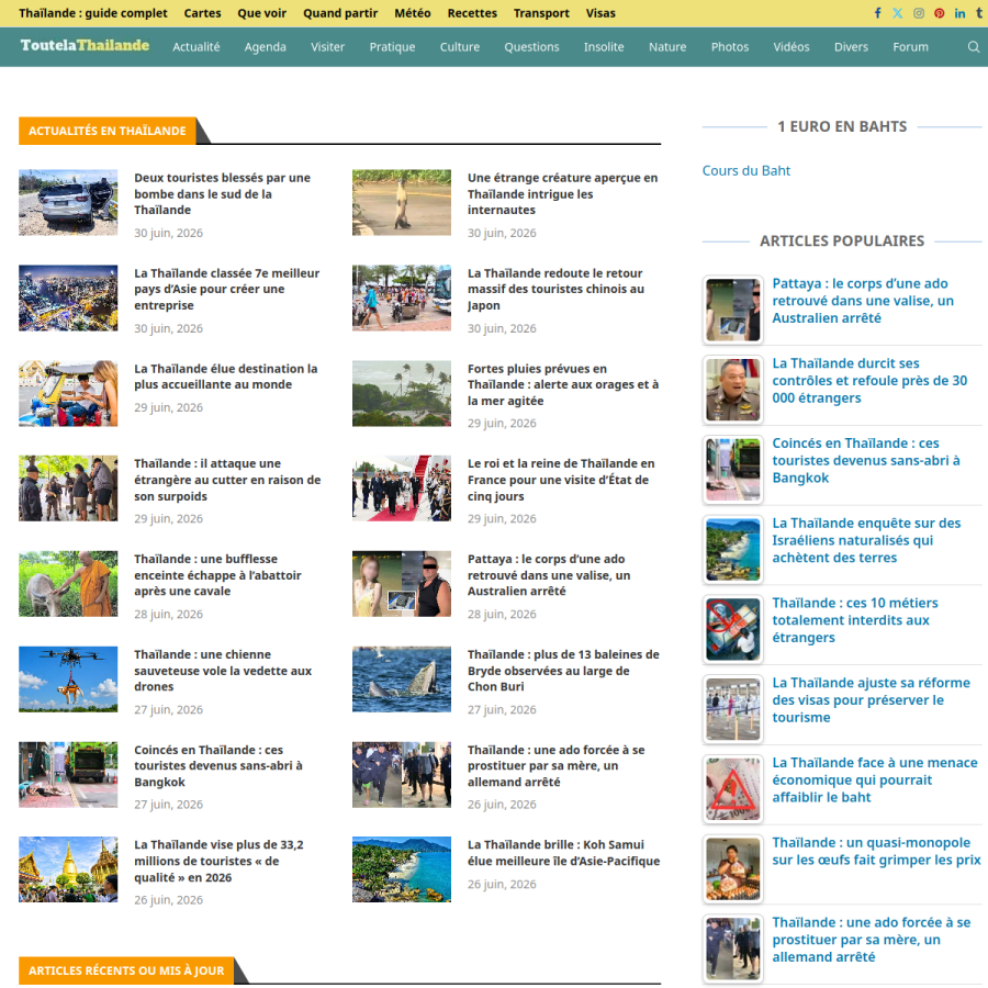toutelathailande.fr homepage screenshot