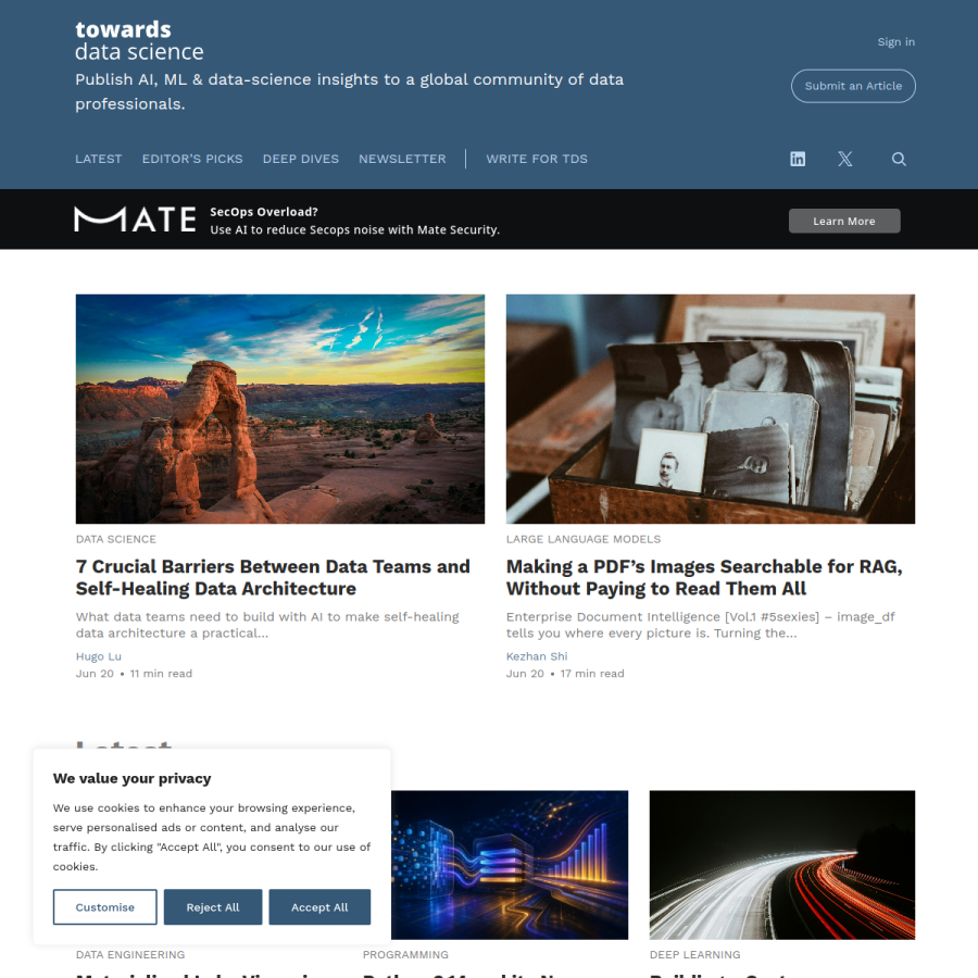 towardsdatascience.com homepage screenshot
