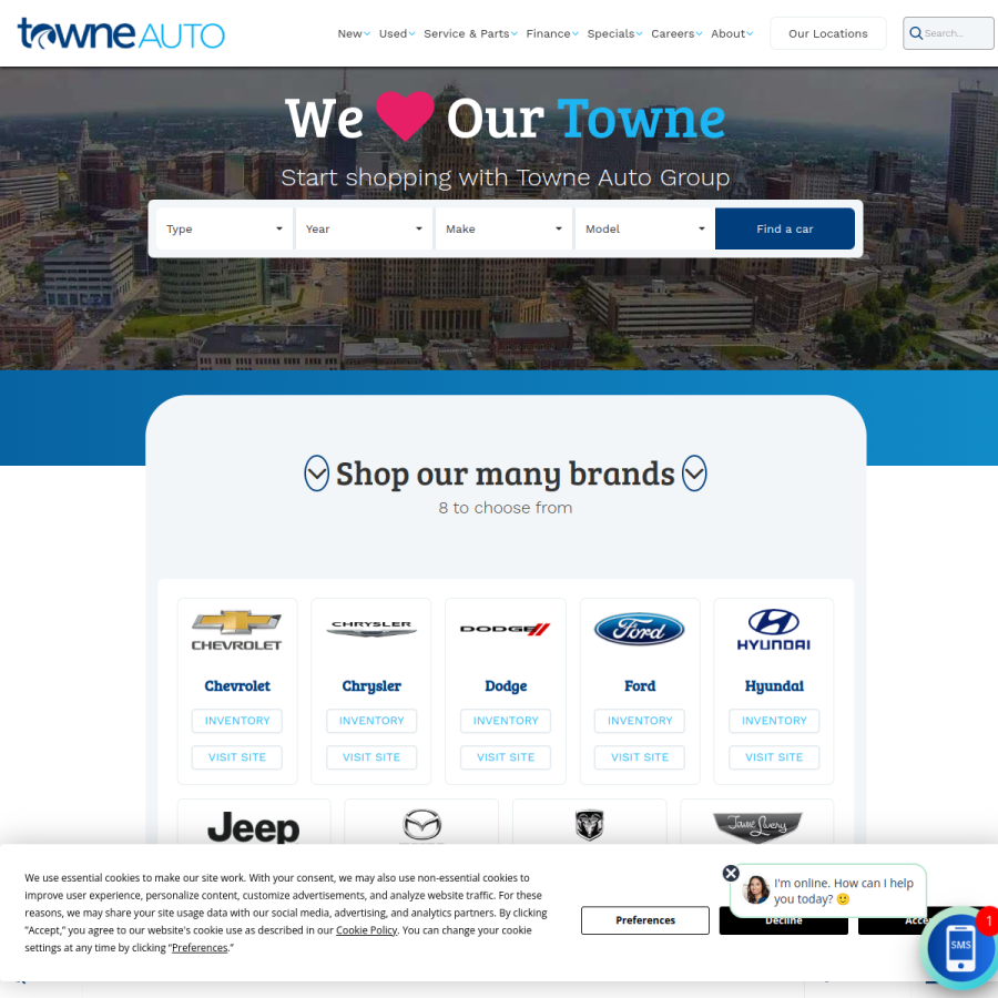 towneauto.com homepage screenshot