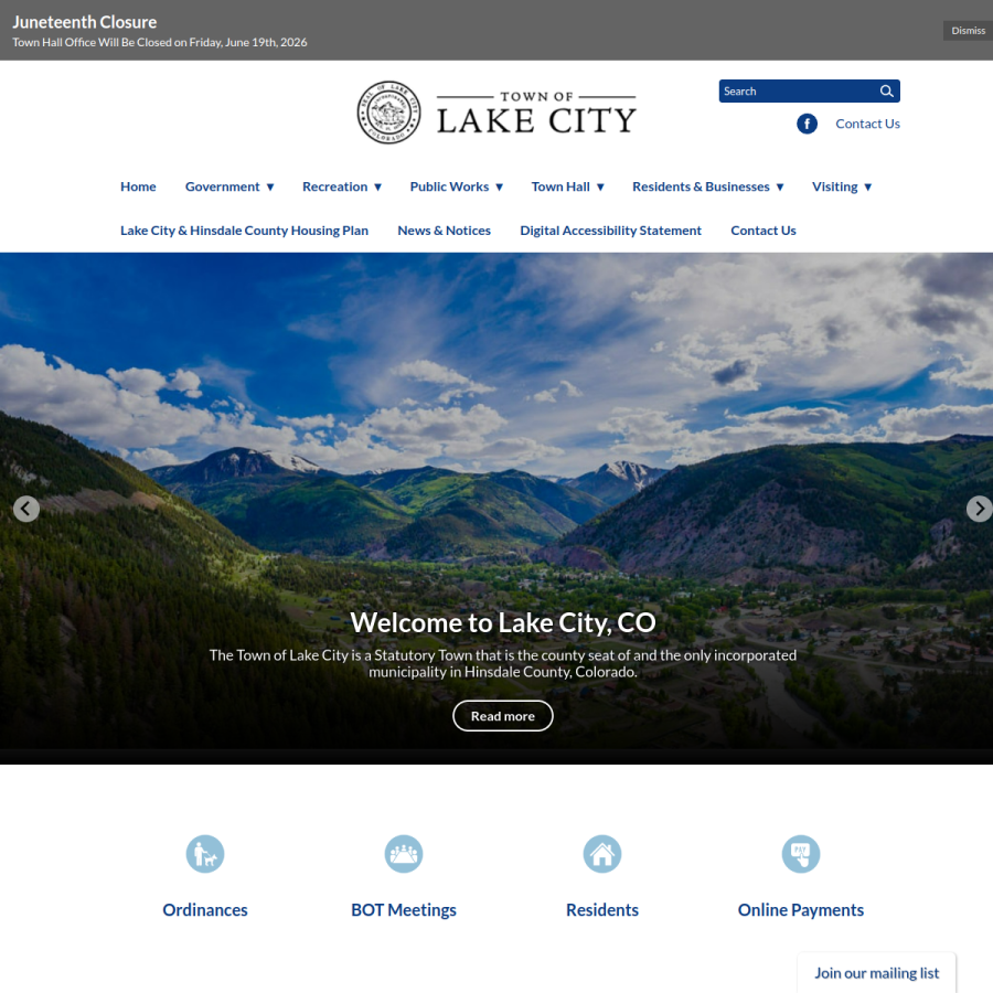 townoflakecityco.gov homepage screenshot