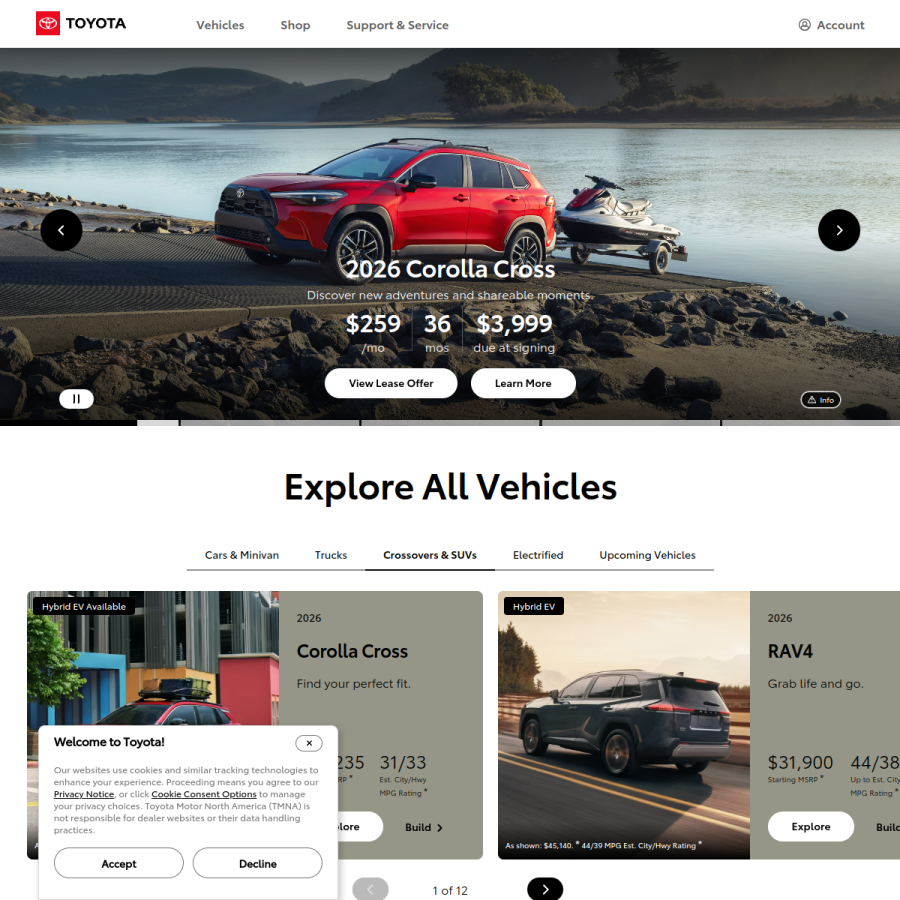 toyota.com homepage screenshot