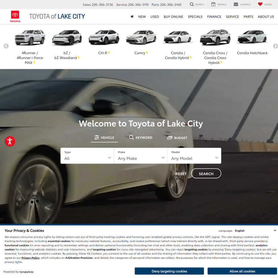 toyotaoflakecity.com homepage screenshot