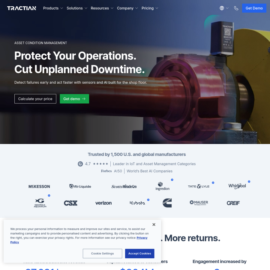 tractian.com homepage screenshot