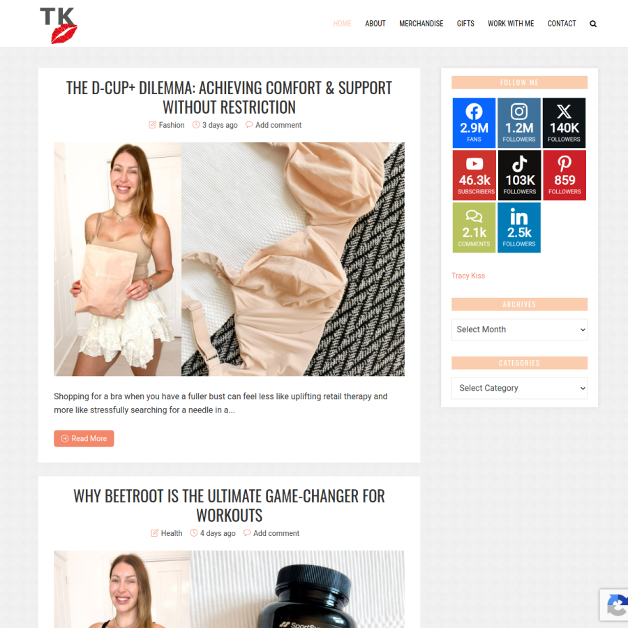 tracykiss.com homepage screenshot