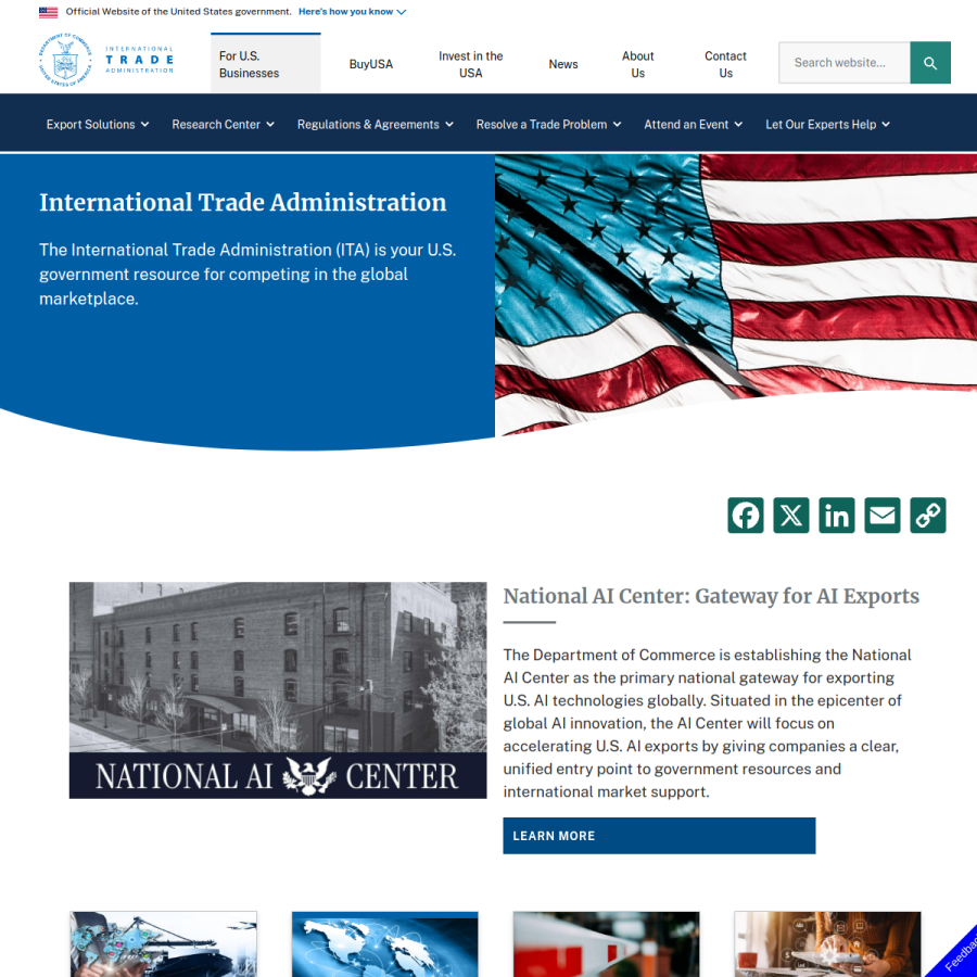 trade.gov homepage screenshot