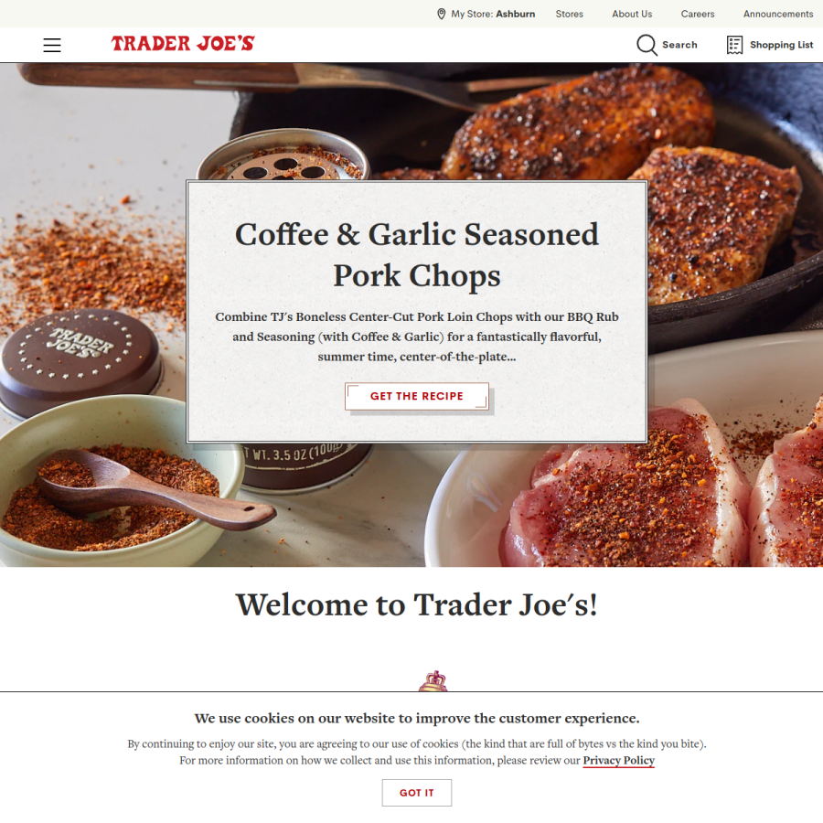 traderjoes.com homepage screenshot