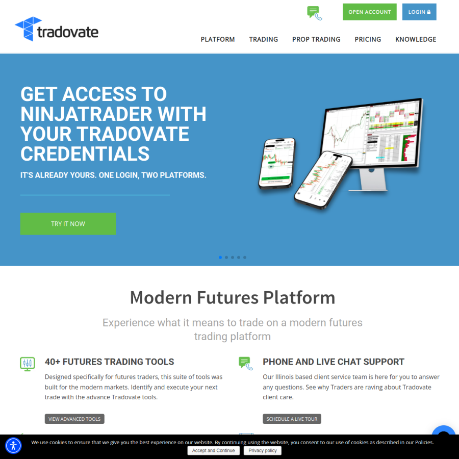 tradovate.com homepage screenshot