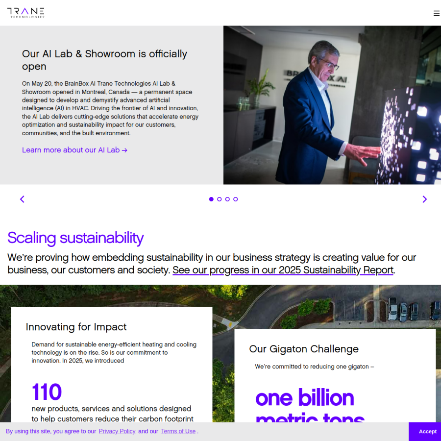 tranetechnologies.com homepage screenshot