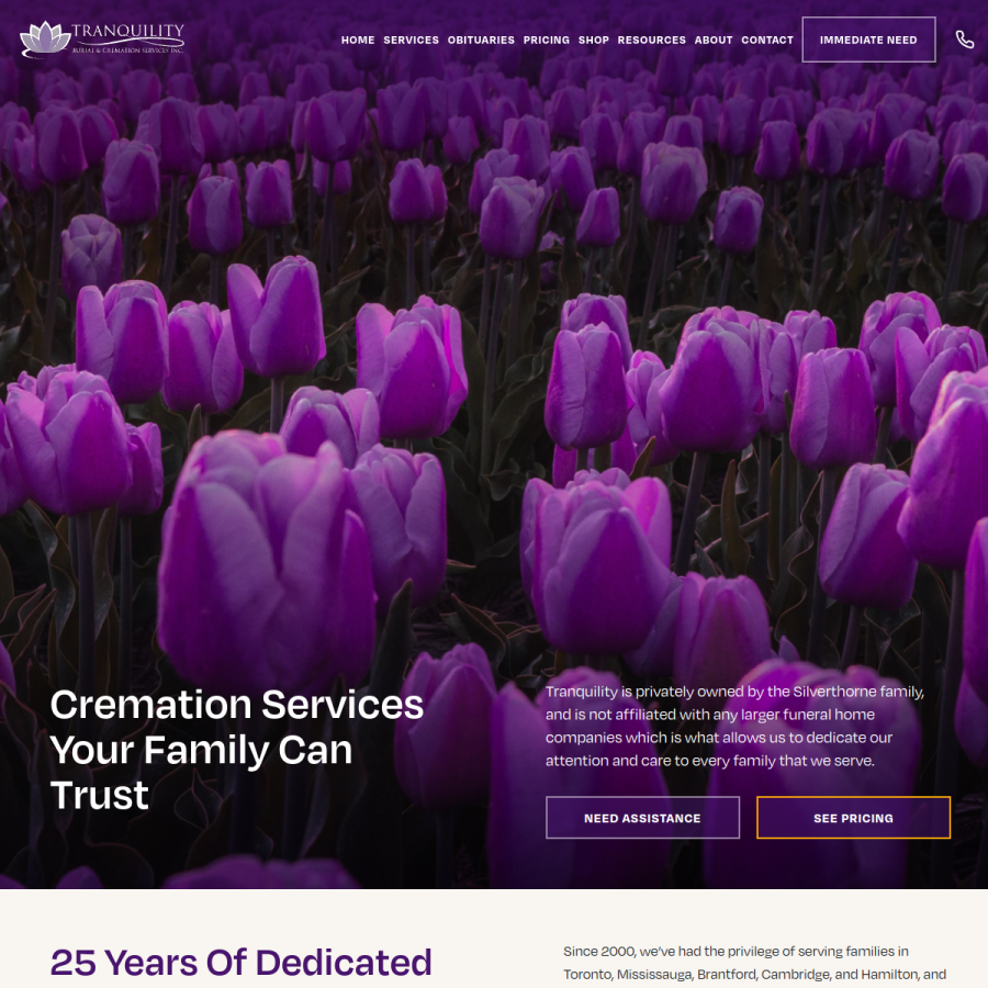 tranquilitycremation.com homepage screenshot