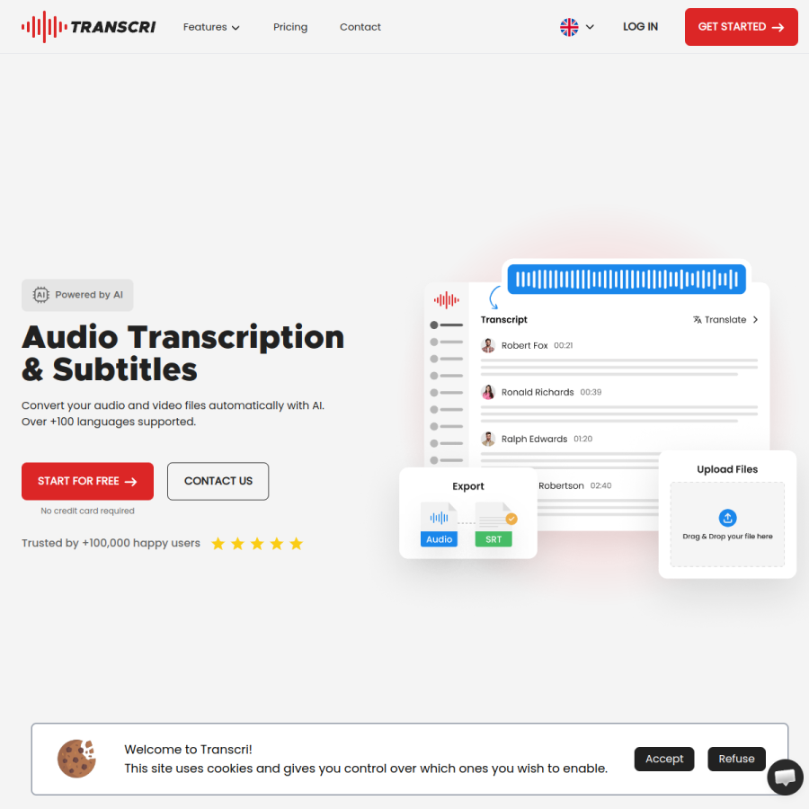 transcri.io homepage screenshot