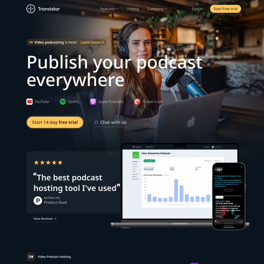 transistor.fm homepage screenshot